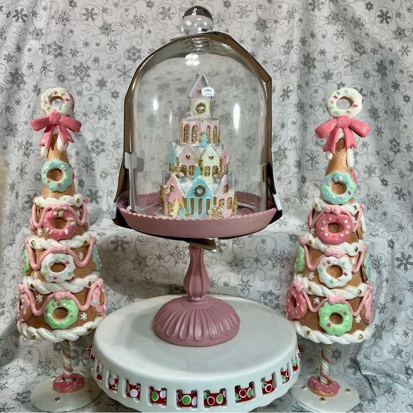 34th & Pine Pastel Christmas Stacked Snowy Gingerbread House Glass Top Cloche - Picture 1 of 12